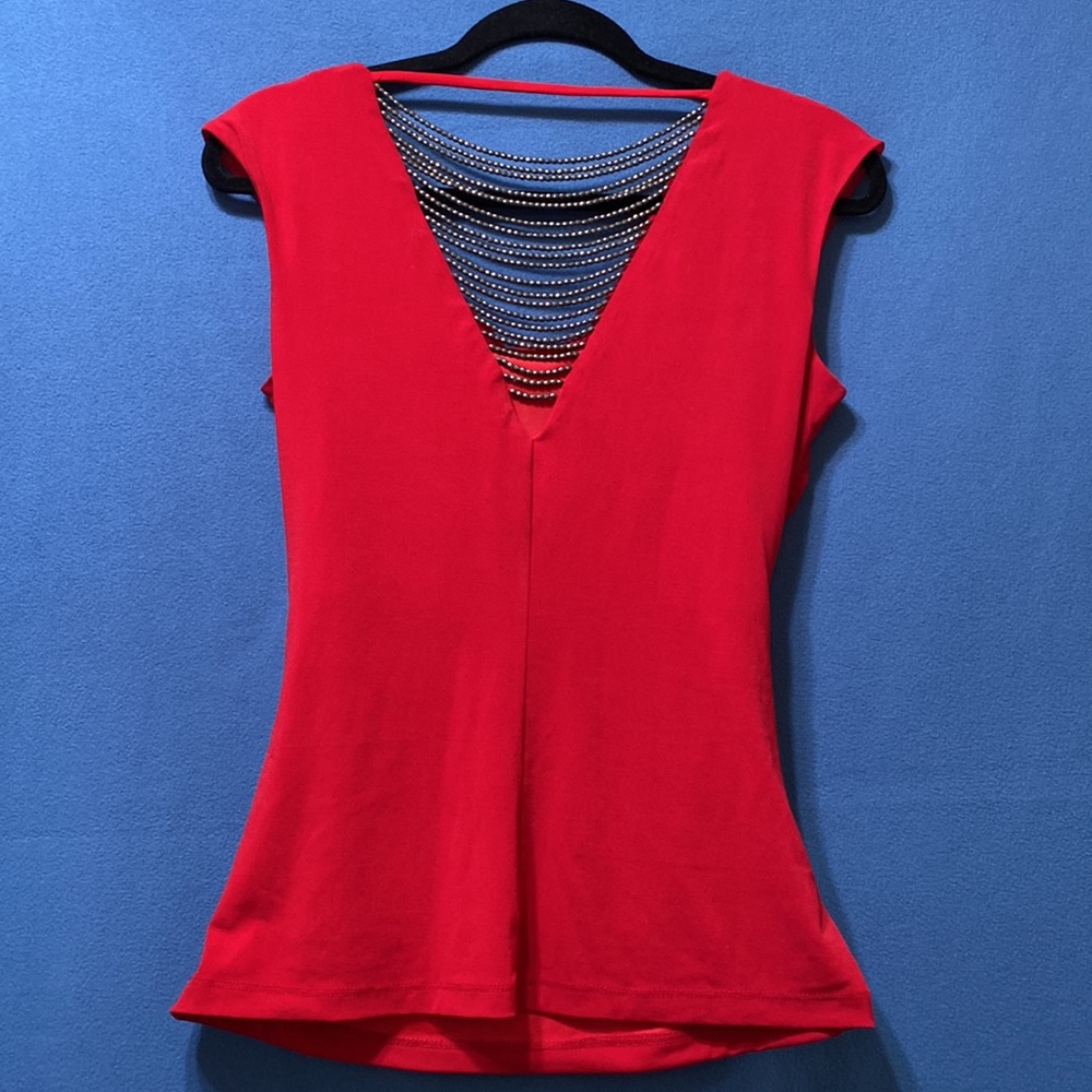 Very beautiful red blouse with open back by BCC size M used - Picture 5 of 12